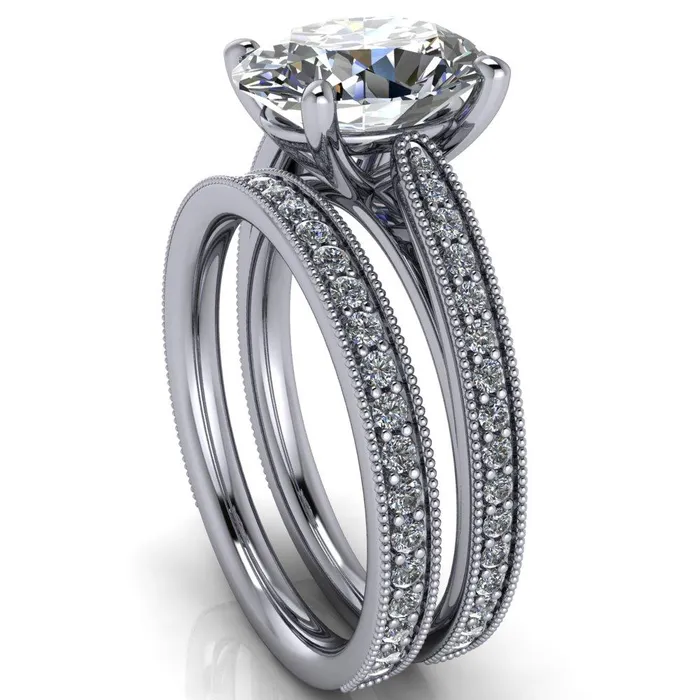 Fire Brilliance Hathaway Oval Center Stone 4 Prong Milgrain Cathedral Engagement Ring Rings
