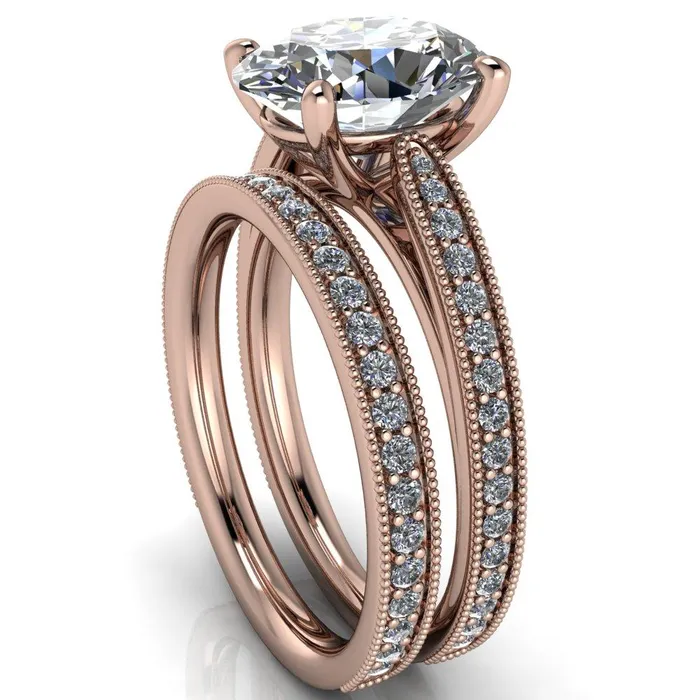 Fire Brilliance Hathaway Oval Center Stone 4 Prong Milgrain Cathedral Engagement Ring Rings