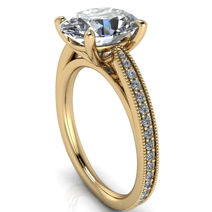 Fire Brilliance Hathaway Oval Center Stone 4 Prong Milgrain Cathedral Engagement Ring Rings