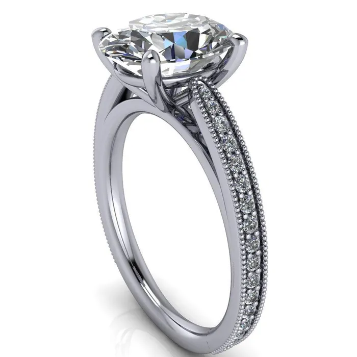 Fire Brilliance Hathaway Oval Center Stone 4 Prong Milgrain Cathedral Engagement Ring Rings