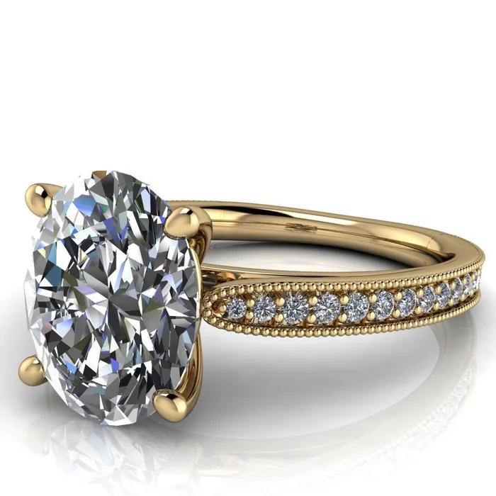 Fire Brilliance Hathaway Oval Center Stone 4 Prong Milgrain Cathedral Engagement Ring Rings