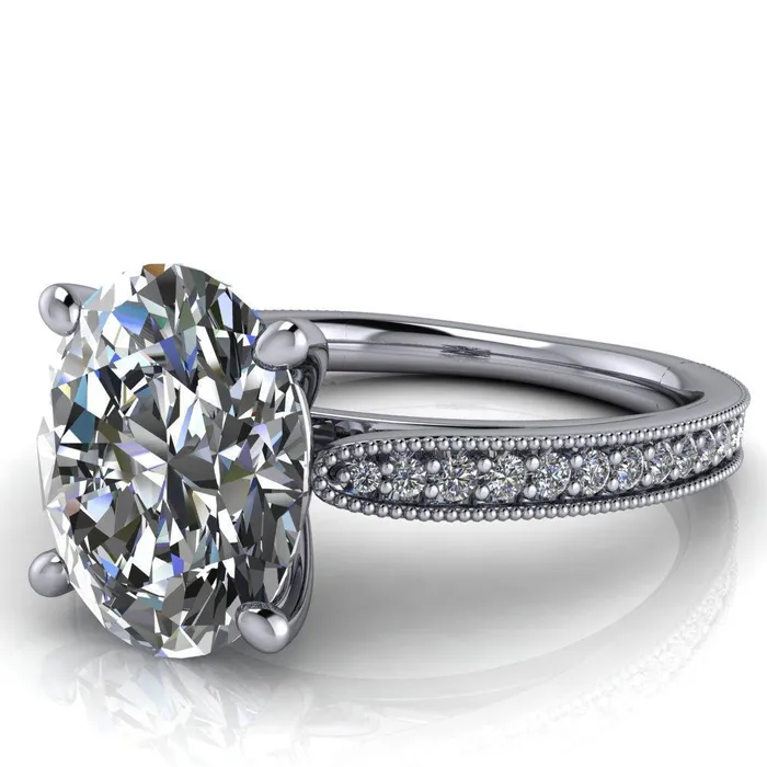 Fire Brilliance Hathaway Oval Center Stone 4 Prong Milgrain Cathedral Engagement Ring Rings