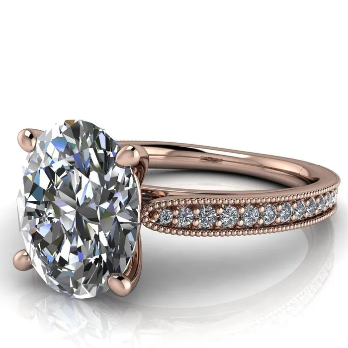 Fire Brilliance Hathaway Oval Center Stone 4 Prong Milgrain Cathedral Engagement Ring Rings
