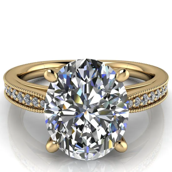 Fire Brilliance Hathaway Oval Center Stone 4 Prong Milgrain Cathedral Engagement Ring Rings