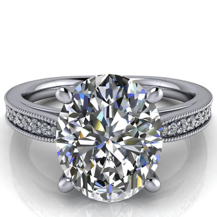 Fire Brilliance Hathaway Oval Center Stone 4 Prong Milgrain Cathedral Engagement Ring Rings