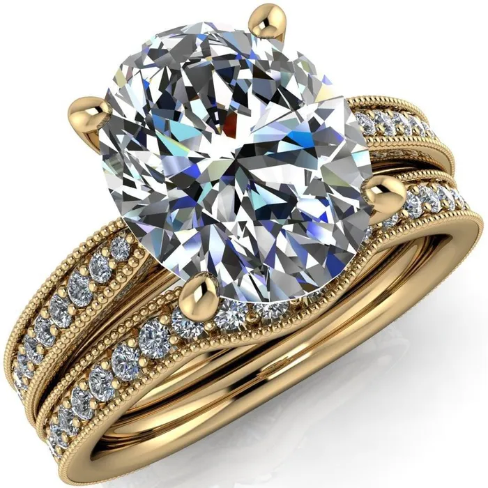 Fire Brilliance Hathaway Oval Center Stone 4 Prong Milgrain Cathedral Engagement Ring Rings