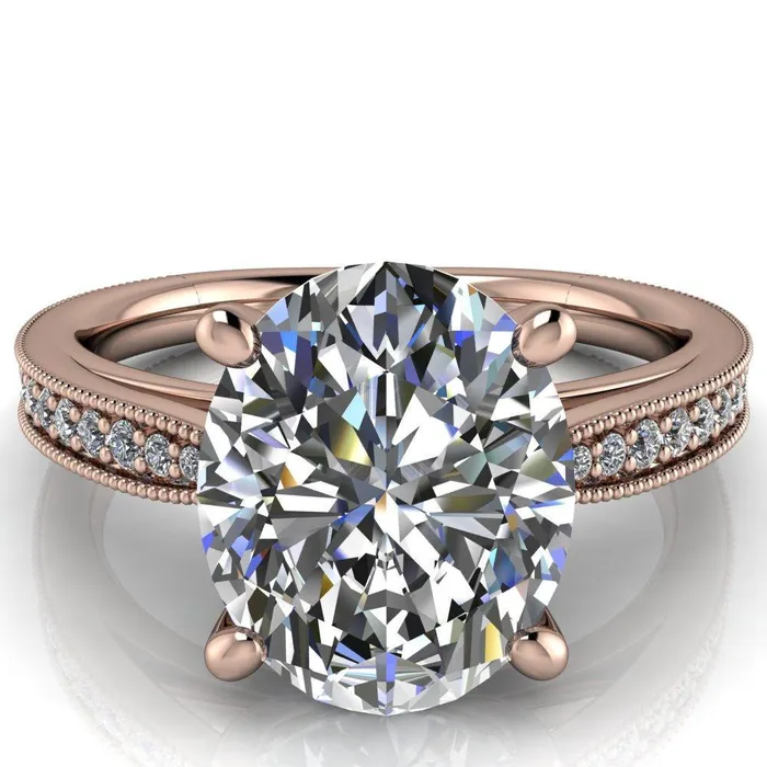Fire Brilliance Hathaway Oval Center Stone 4 Prong Milgrain Cathedral Engagement Ring Rings