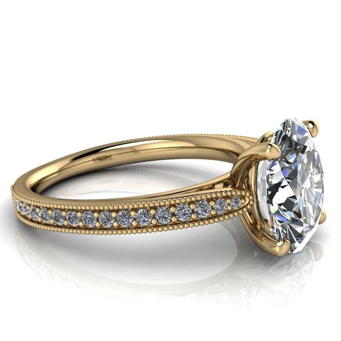 Fire Brilliance Hathaway Oval Center Stone 4 Prong Milgrain Cathedral Engagement Ring Rings