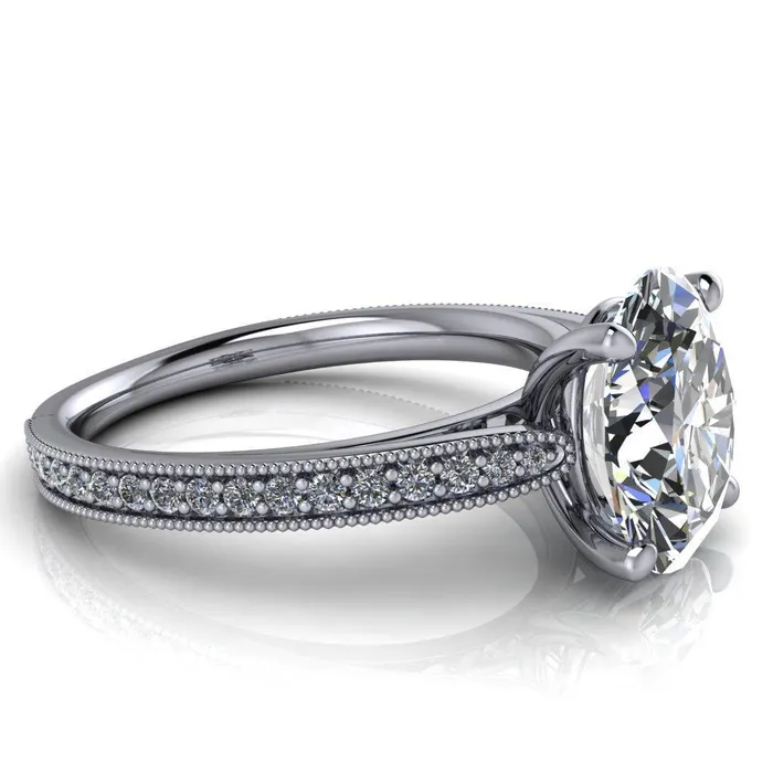 Fire Brilliance Hathaway Oval Center Stone 4 Prong Milgrain Cathedral Engagement Ring Rings