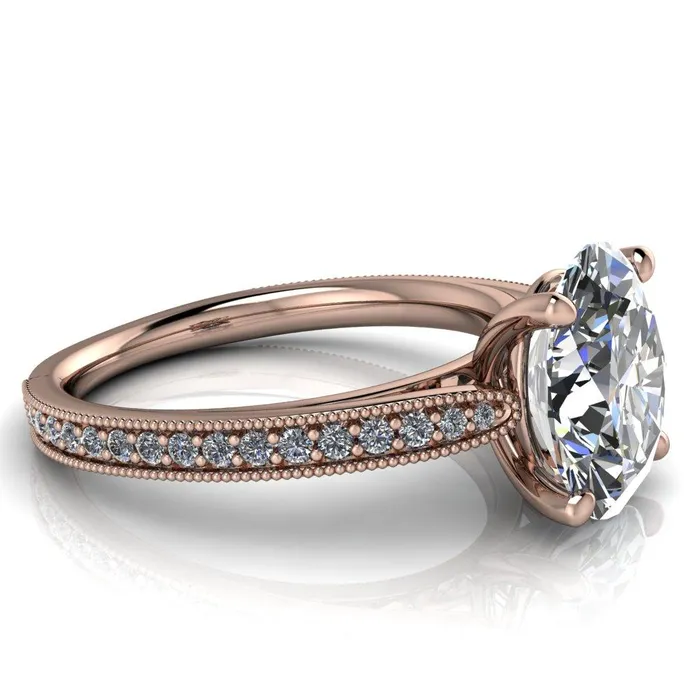Fire Brilliance Hathaway Oval Center Stone 4 Prong Milgrain Cathedral Engagement Ring Rings