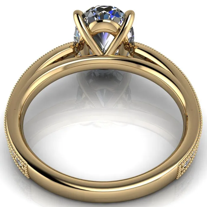 Fire Brilliance Hathaway Oval Center Stone 4 Prong Milgrain Cathedral Engagement Ring Rings
