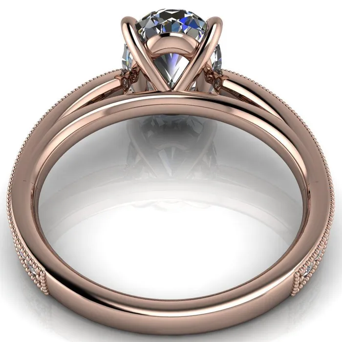 Fire Brilliance Hathaway Oval Center Stone 4 Prong Milgrain Cathedral Engagement Ring Rings
