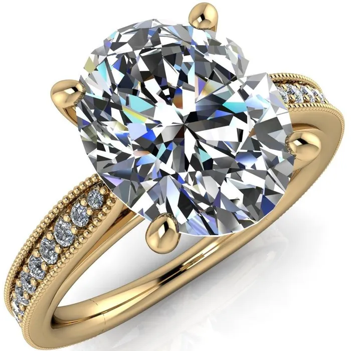 Fire Brilliance Hathaway Oval Center Stone 4 Prong Milgrain Cathedral Engagement Ring Rings