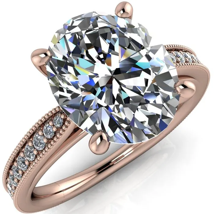 Fire Brilliance Hathaway Oval Center Stone 4 Prong Milgrain Cathedral Engagement Ring Rings