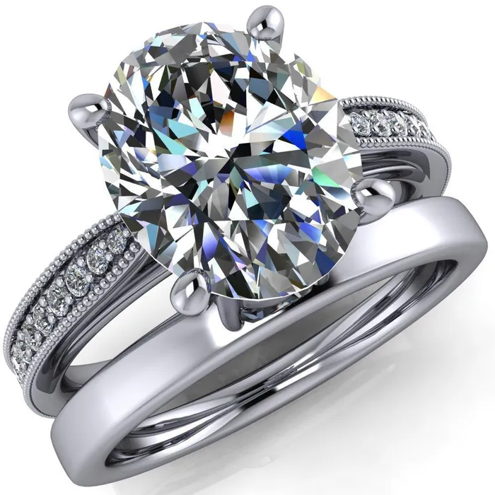 Fire Brilliance Hathaway Oval Center Stone 4 Prong Milgrain Cathedral Engagement Ring Rings