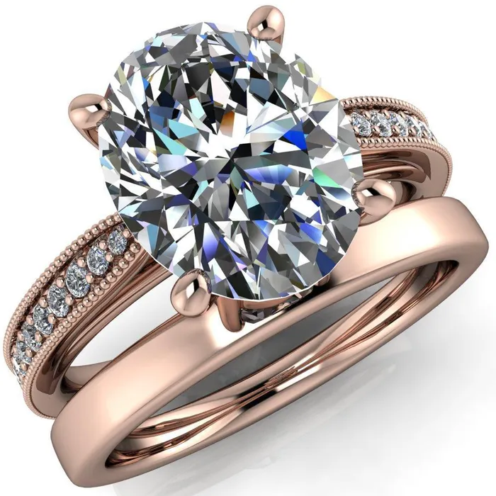 Fire Brilliance Hathaway Oval Center Stone 4 Prong Milgrain Cathedral Engagement Ring Rings