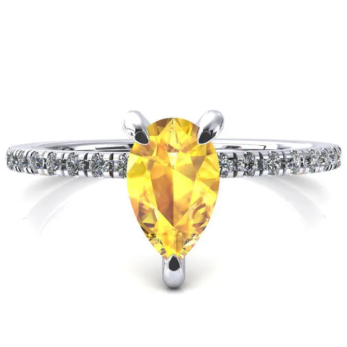 Fire Brilliance Mayeli Pear Yellow Sapphire 3 Claw Prong Micro Pave Diamond Sides Engagement Ring Rings Fire Brilliance Mayeli Pear Yellow Sapphire 3 Claw Prong Micro Pave Diamond Sides Engagement Ring Rings