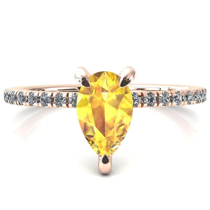 Fire Brilliance Mayeli Pear Yellow Sapphire 3 Claw Prong Micro Pave Diamond Sides Engagement Ring Rings
