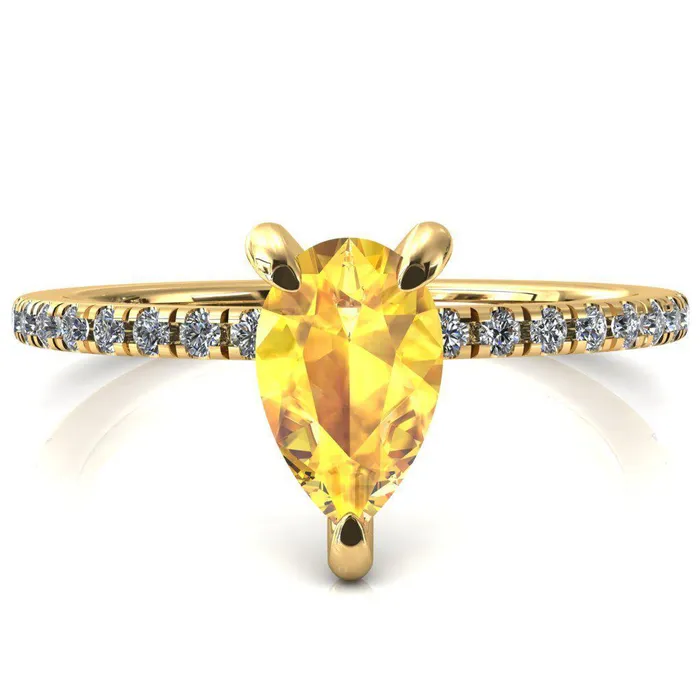 Fire Brilliance Mayeli Pear Yellow Sapphire 3 Claw Prong Micro Pave Diamond Sides Engagement Ring Rings