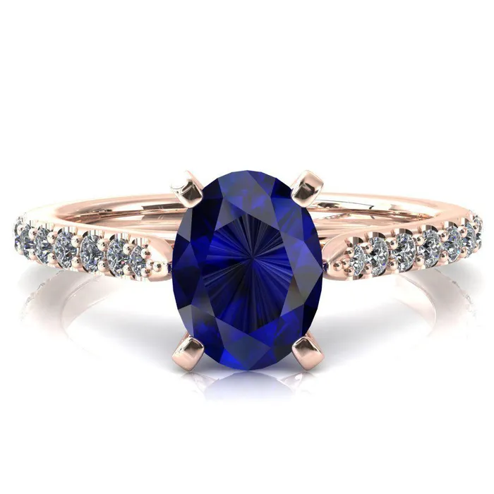 Fire Brilliance Rings Kelsy Oval Blue Sapphire 4 Prong 34 Shared Scalloped Inverted Cathedral Ring