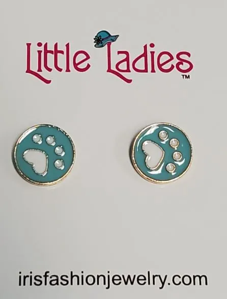 L168 Gold Blue Paw Print Earrings polly Earrings