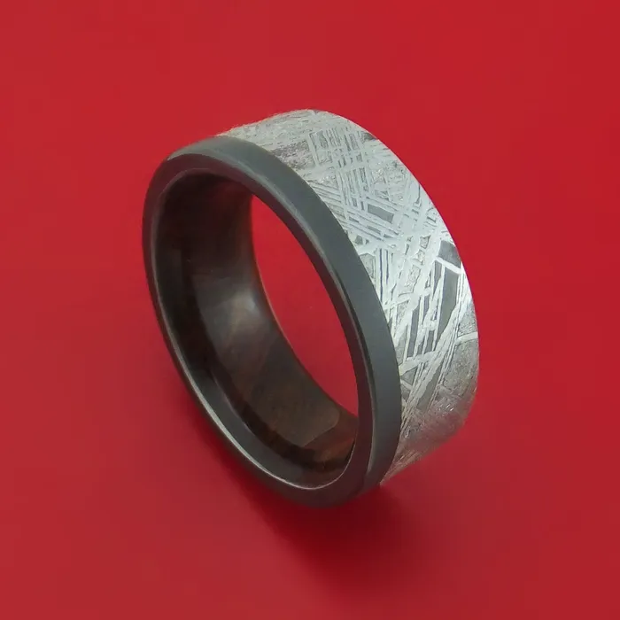 Lashbrook Rings Black Zirconium and Meteorite Ring with Hardwood Sleeve Custom Made Band Lashbrook Rings Black Zirconium and Meteorite Ring with Hardwood Sleeve Custom Made Band