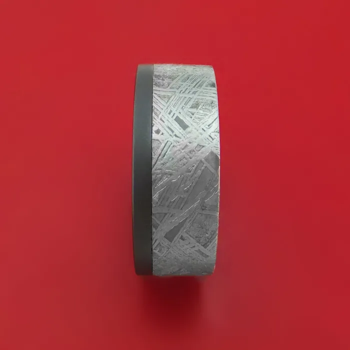 Lashbrook Rings Black Zirconium and Meteorite Ring with Hardwood Sleeve Custom Made Band Lashbrook Rings Black Zirconium and Meteorite Ring with Hardwood Sleeve Custom Made Band