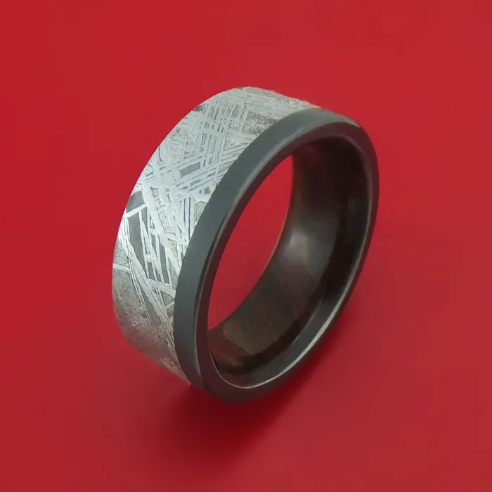 Lashbrook Rings Black Zirconium and Meteorite Ring with Hardwood Sleeve Custom Made Band Lashbrook Rings Black Zirconium and Meteorite Ring with Hardwood Sleeve Custom Made Band