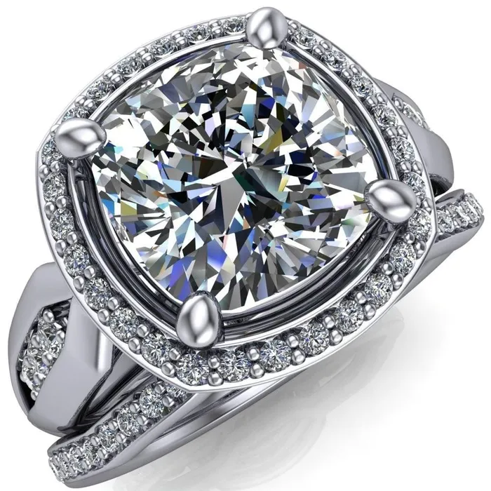 Melody Cushion Center Stone Posh Cathedral Diamond Halo 4 Prong Engagement Ring Fire Brilliance Rings Melody Cushion Center Stone Posh Cathedral Diamond Halo 4 Prong Engagement Ring Fire Brilliance Rings