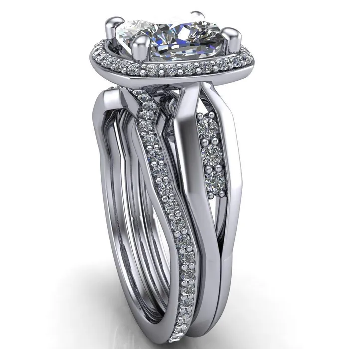 Melody Cushion Center Stone Posh Cathedral Diamond Halo 4 Prong Engagement Ring Fire Brilliance Rings