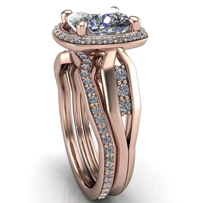 Melody Cushion Center Stone Posh Cathedral Diamond Halo 4 Prong Engagement Ring Fire Brilliance Rings
