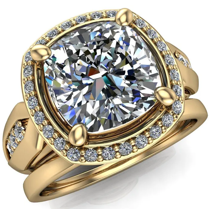Melody Cushion Center Stone Posh Cathedral Diamond Halo 4 Prong Engagement Ring Fire Brilliance Rings