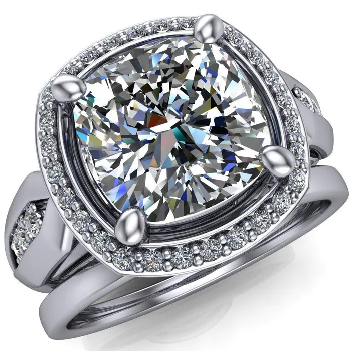 Melody Cushion Center Stone Posh Cathedral Diamond Halo 4 Prong Engagement Ring Fire Brilliance Rings