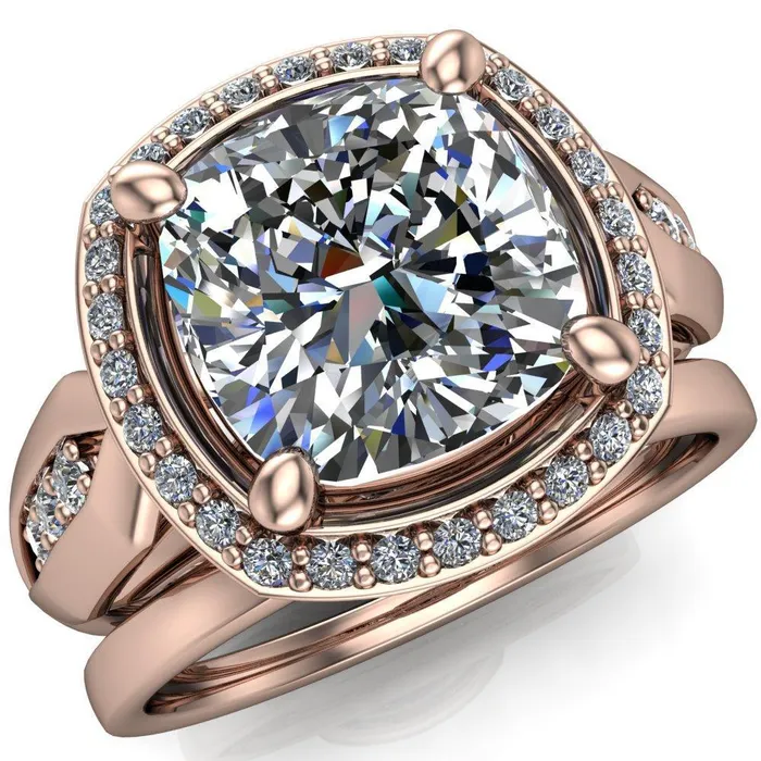 Melody Cushion Center Stone Posh Cathedral Diamond Halo 4 Prong Engagement Ring Fire Brilliance Rings