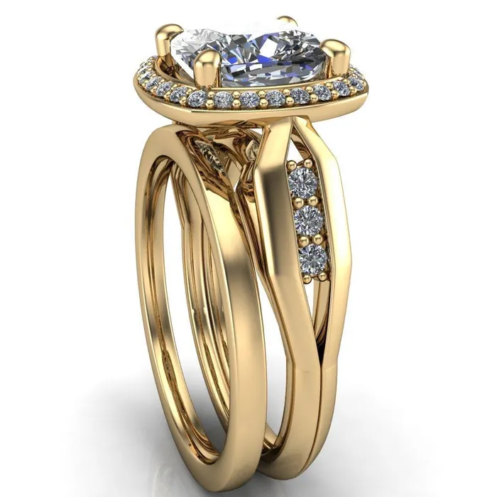 Melody Cushion Center Stone Posh Cathedral Diamond Halo 4 Prong Engagement Ring Fire Brilliance Rings