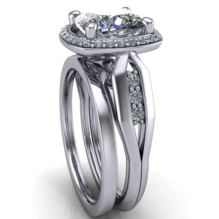 Melody Cushion Center Stone Posh Cathedral Diamond Halo 4 Prong Engagement Ring Fire Brilliance Rings
