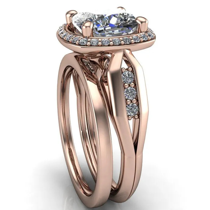 Melody Cushion Center Stone Posh Cathedral Diamond Halo 4 Prong Engagement Ring Fire Brilliance Rings