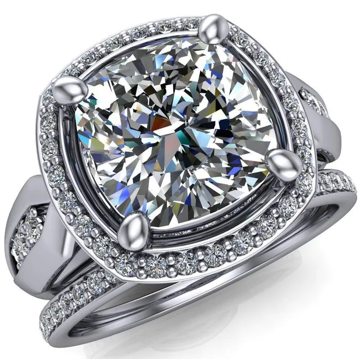 Melody Cushion Center Stone Posh Cathedral Diamond Halo 4 Prong Engagement Ring Fire Brilliance Rings