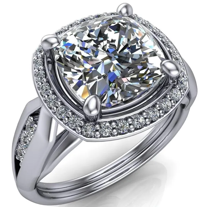 Melody Cushion Center Stone Posh Cathedral Diamond Halo 4 Prong Engagement Ring Fire Brilliance Rings