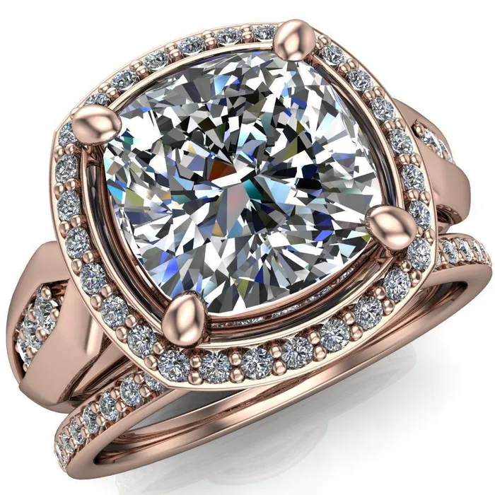 Melody Cushion Center Stone Posh Cathedral Diamond Halo 4 Prong Engagement Ring Fire Brilliance Rings