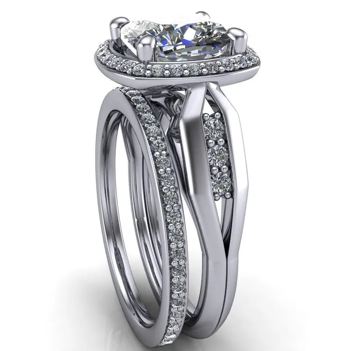 Melody Cushion Center Stone Posh Cathedral Diamond Halo 4 Prong Engagement Ring Fire Brilliance Rings