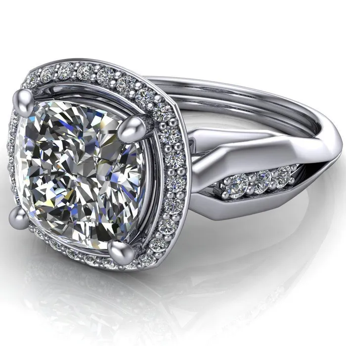 Melody Cushion Center Stone Posh Cathedral Diamond Halo 4 Prong Engagement Ring Fire Brilliance Rings