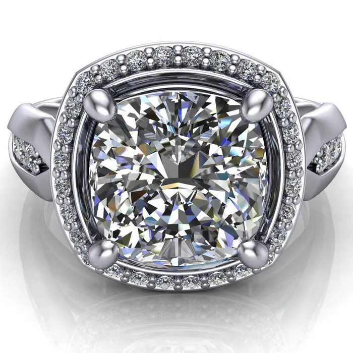 Melody Cushion Center Stone Posh Cathedral Diamond Halo 4 Prong Engagement Ring Fire Brilliance Rings