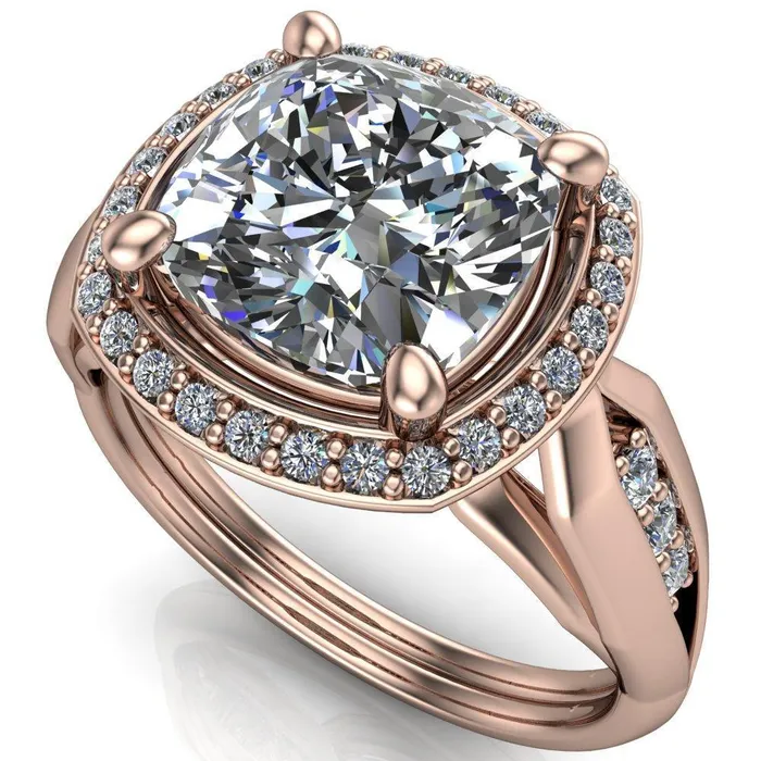 Melody Cushion Center Stone Posh Cathedral Diamond Halo 4 Prong Engagement Ring Fire Brilliance Rings