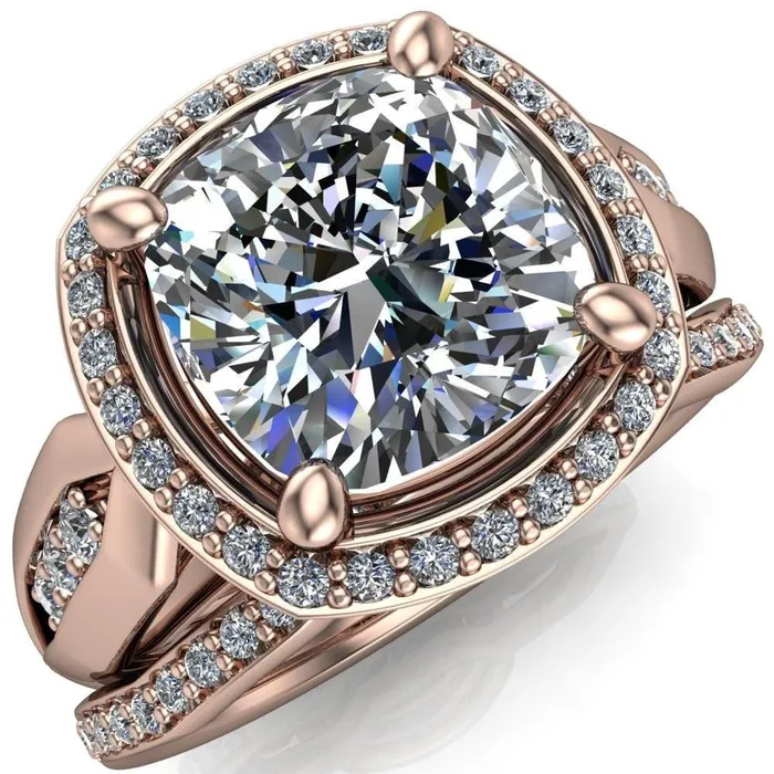 Melody Cushion Center Stone Posh Cathedral Diamond Halo 4 Prong Engagement Ring Fire Brilliance Rings
