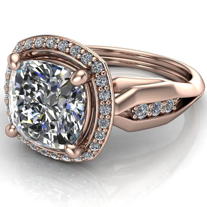 Melody Cushion Center Stone Posh Cathedral Diamond Halo 4 Prong Engagement Ring Fire Brilliance Rings
