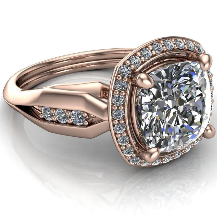 Melody Cushion Center Stone Posh Cathedral Diamond Halo 4 Prong Engagement Ring Fire Brilliance Rings