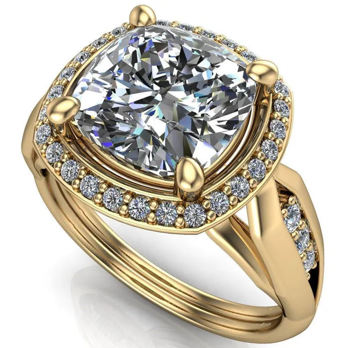 Melody Cushion Center Stone Posh Cathedral Diamond Halo 4 Prong Engagement Ring Fire Brilliance Rings
