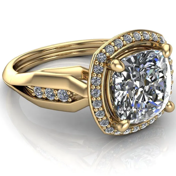 Melody Cushion Center Stone Posh Cathedral Diamond Halo 4 Prong Engagement Ring Fire Brilliance Rings