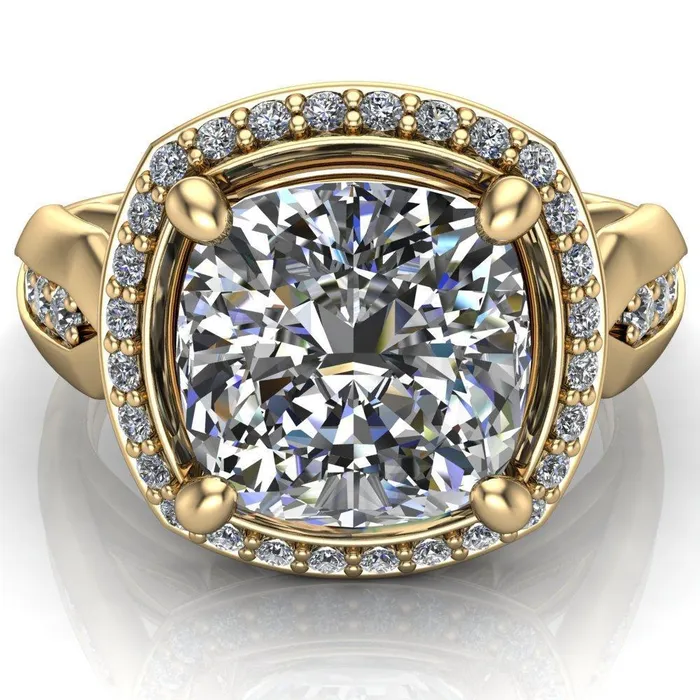 Melody Cushion Center Stone Posh Cathedral Diamond Halo 4 Prong Engagement Ring Fire Brilliance Rings